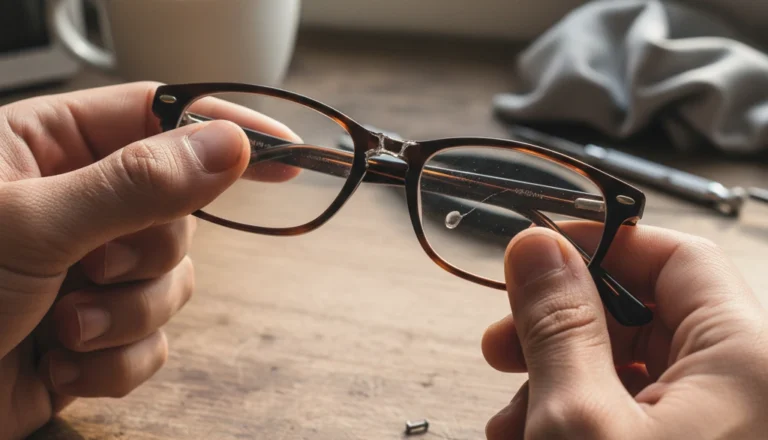Infographic showing 5 daily habits ruining your glasses frame alignment including one-handed removal and steam.