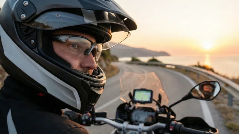 Image of biker wearing prescription glasses for riders in helmet